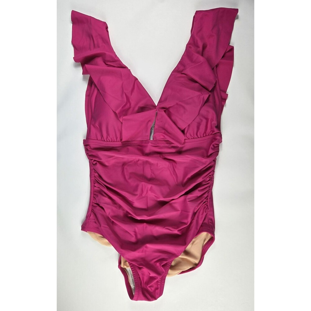 J Crew Women's Size 8 Ruched Ruffled Radiant Pink One Piece‎ Swimsuit NWT BP222
